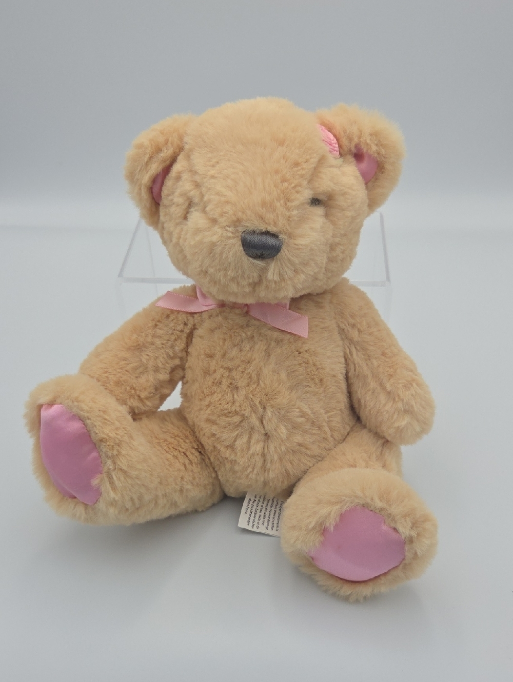 Plush Tan Teddy Bear with Pink Details - Soft Cuddly Stuffed Animal